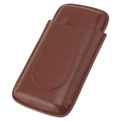 Cigarette Case Leather 3pcs Capacity Portable Cigar Storage Box with Pocket for Outdoor Brown