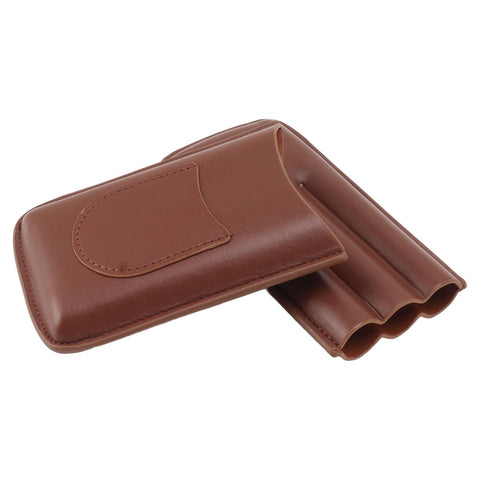 Cigarette Case Leather 3pcs Capacity Portable Cigar Storage Box with Pocket for Outdoor Brown