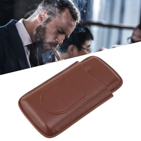 Cigarette Case Leather 3pcs Capacity Portable Cigar Storage Box with Pocket for Outdoor Brown