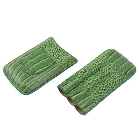 3 Finger Cigar Holder Frosted Finish Portable 3 Finger Leather Cigar Case for Travelling Hiking Green