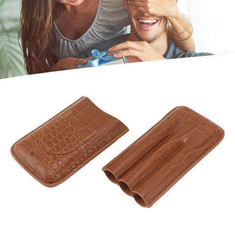 Cigar Holder Case Artificial Leather Portable Durable Elegant 3 Finger Cigar Box for Travel Outdoor Business 79