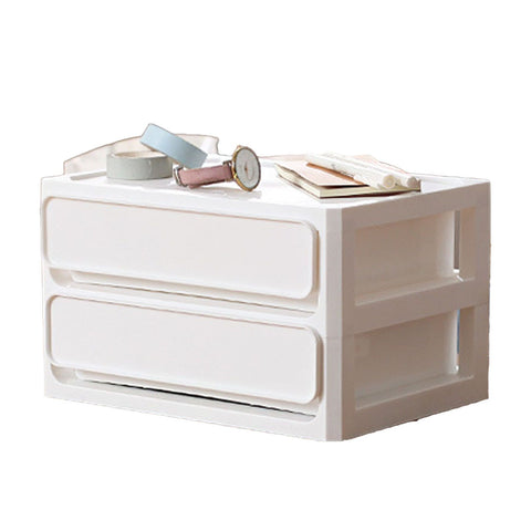 Storage Drawer Multi Layers Stackable Dustproof Desktop Storage Box Organizer for Student Dormitory Home Cosmetics 2 Layers White