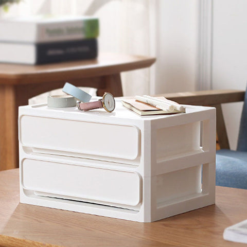 Storage Drawer Multi Layers Stackable Dustproof Desktop Storage Box Organizer for Student Dormitory Home Cosmetics 2 Layers White