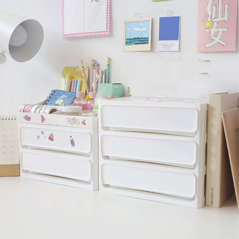 Storage Drawer Multi Layers Stackable Dustproof Desktop Storage Box Organizer for Student Dormitory Home Cosmetics 2 Layers White