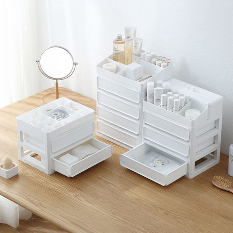 Storage Drawer Multi Layers Stackable Dustproof Desktop Storage Box Organizer for Student Dormitory Home Cosmetics 2 Layers White