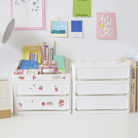 Storage Drawer Multi Layers Stackable Dustproof Desktop Storage Box Organizer for Student Dormitory Home Cosmetics 2 Layers White