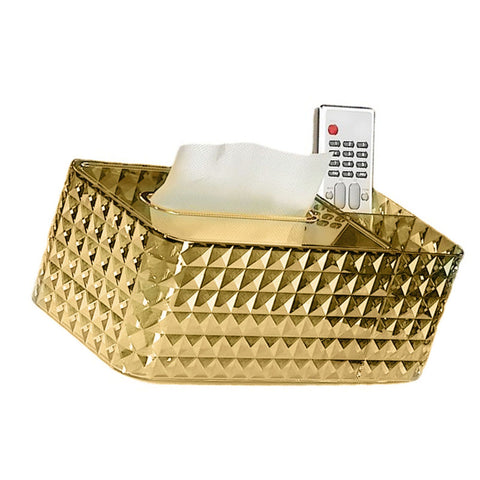 Tissue Storage Box Rhombus Texture Side Partition Towel Napkin Container Case Transparent Gold