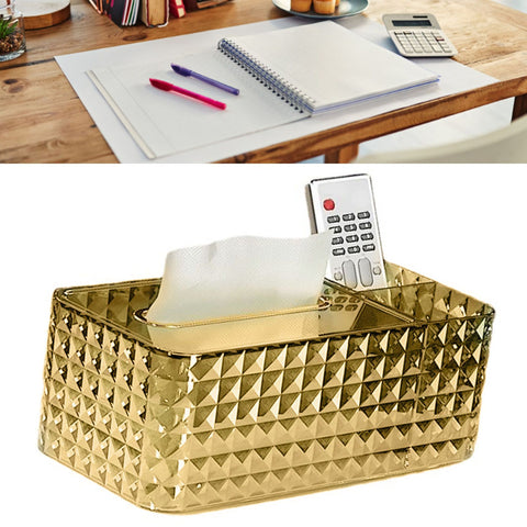 Tissue Storage Box Rhombus Texture Side Partition Towel Napkin Container Case Transparent Gold