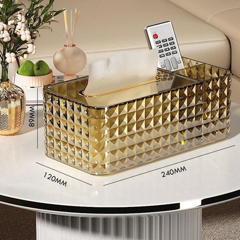 Tissue Storage Box Rhombus Texture Side Partition Towel Napkin Container Case Transparent Gold