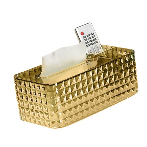 Tissue Storage Box Rhombus Texture Side Partition Towel Napkin Container Case Transparent Gold
