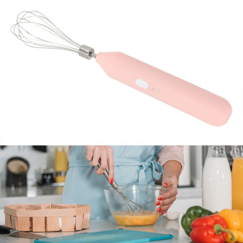 Electric Egg Beater Handheld USB Charging Milk Frother Portable Cordless Drink Mixer with Stainless Steel Whisk Pink