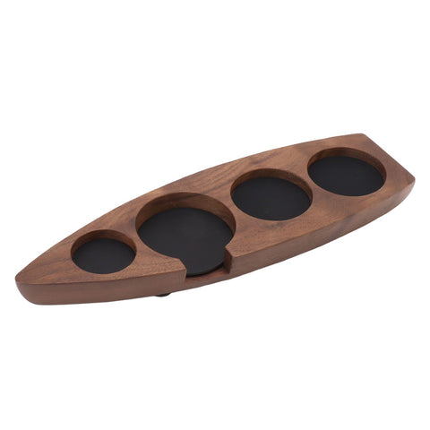 Boat Shape Coffee Tamper Holder Walnut Wood Coffee Distributor Holder Station for Cafe Western Restaurant Bar Family Kitchen 53mm