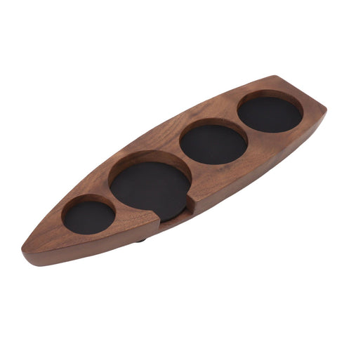 Boat Shape Coffee Tamper Holder Walnut Wood Coffee Distributor Holder Station for Cafe Western Restaurant Bar Family Kitchen 53mm