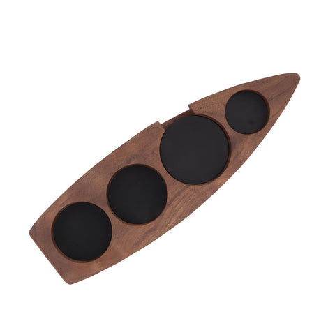Boat Shape Coffee Tamper Holder Walnut Wood Coffee Distributor Holder Station for Cafe Western Restaurant Bar Family Kitchen 53mm