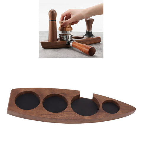 Boat Shape Coffee Tamper Holder Walnut Wood Coffee Distributor Holder Station for Cafe Western Restaurant Bar Family Kitchen 53mm