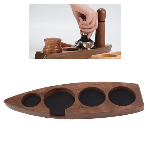 Boat Shape Coffee Tamper Holder Walnut Wood Coffee Distributor Holder Station for Cafe Western Restaurant Bar Family Kitchen 53mm
