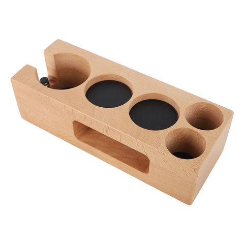 Wood Coffee Filter Tamper Holder Wooden Coffee Tamper Mat Stand for Home Cafe Restaurant Hotel Office 51mm 5 Hole