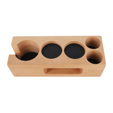 Wood Coffee Filter Tamper Holder Wooden Coffee Tamper Mat Stand for Home Cafe Restaurant Hotel Office 51mm 5 Hole