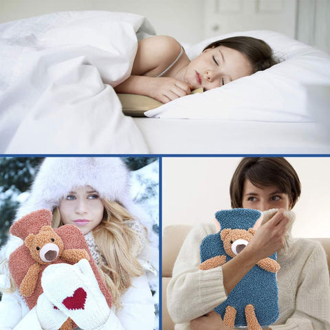 Hot Water Bottle with Soft Plush Cover Hot Water Bag Winter Warm Supplies for Muscles Head Shoulders Relief