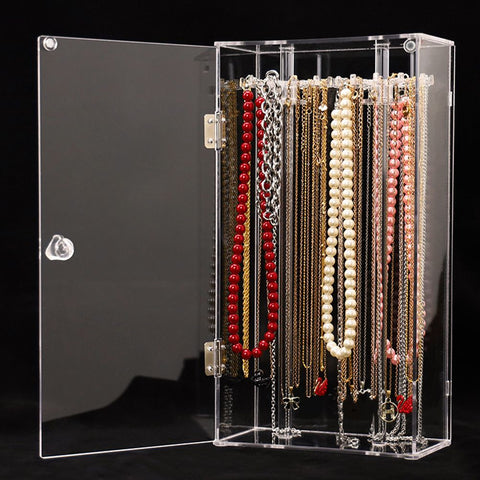 Acrylic Necklace Holder with 24 Hooks Clear Necklace Organizer Dustproof Rotation Jewelry Storage Stand Display Case