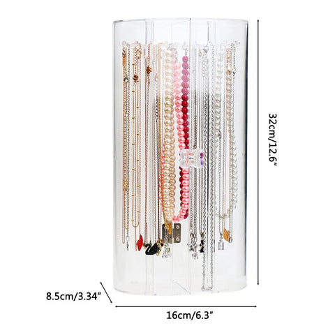 Acrylic Necklace Holder with 24 Hooks Clear Necklace Organizer Dustproof Rotation Jewelry Storage Stand Display Case
