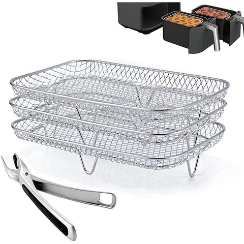 Dual Air Fryer Rack Compatible for Ninja Multi Layered Dehydrator Racks 304 Stainless Steel Dual Air Fryer Stand Racks Air Fryer Accessories