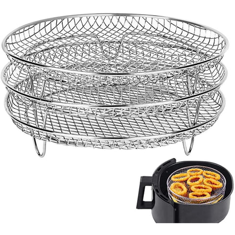 3 Pcs/Set Air Fryer Rack Three Stackable Dehydrator Racks 304 Stainless Steel Air Fryer Stand Air Fryer Accessories