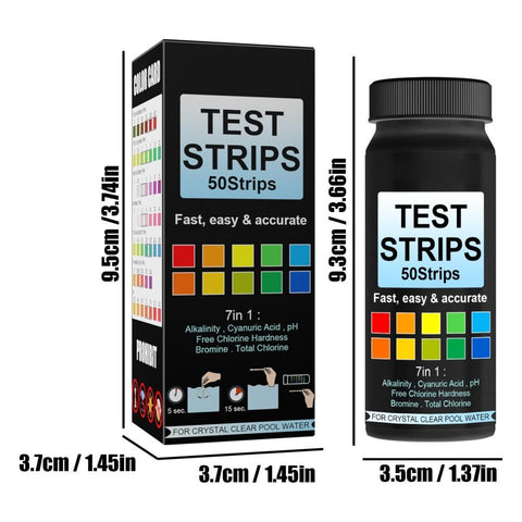 7 in 1 Swimming Pool Water Test Paper 50Pcs Water Quality Strips for Testing PH Chlorine Bromine Acidity Cyanide