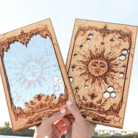 Sun XIX Tarot Card Mirrors Wooden Tarot Mirror Home Ornament