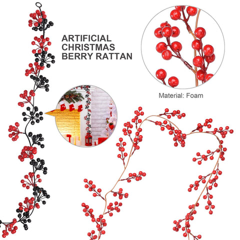 Artificial Berry Rattan with Black Berries Christmas Decoration Rattan for Mantelpiece Stair Handrail