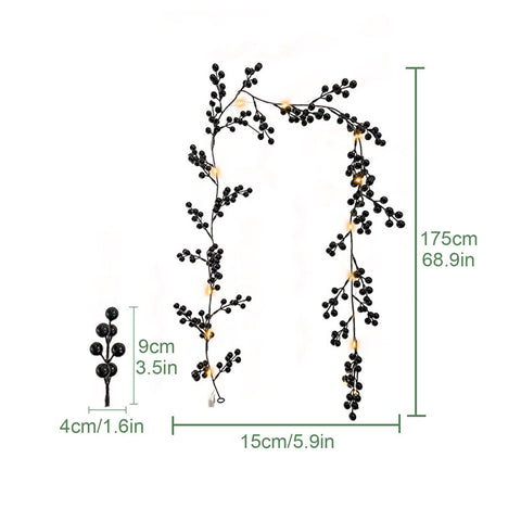 Artificial Berry Rattan with Black Berries Christmas Decoration Rattan for Mantelpiece Stair Handrail