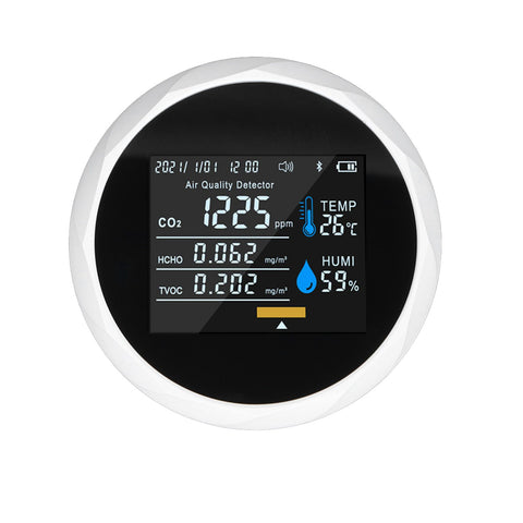 Air Quality Monitor Real Time Intelligent Color Screen Display USB Charging Portable Digital Air Quality Detector 5VWhite