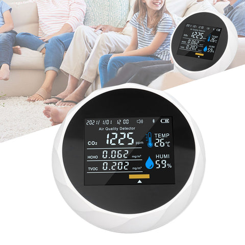 Air Quality Monitor Real Time Intelligent Color Screen Display USB Charging Portable Digital Air Quality Detector 5VWhite