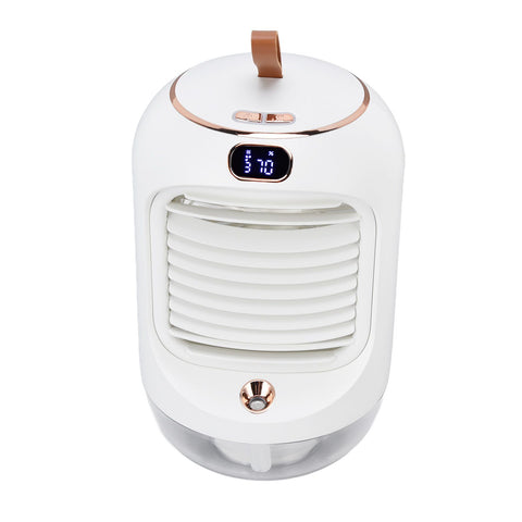 Mini Air Conditioner Humidifier Aromather 3 Gears 5 Blades USB Charging Night Light Water Cooling Fan White