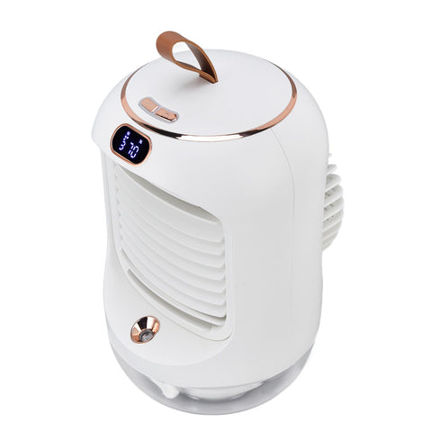 Mini Air Conditioner Humidifier Aromather 3 Gears 5 Blades USB Charging Night Light Water Cooling Fan White