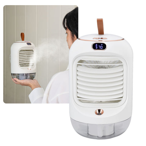 Mini Air Conditioner Humidifier Aromather 3 Gears 5 Blades USB Charging Night Light Water Cooling Fan White