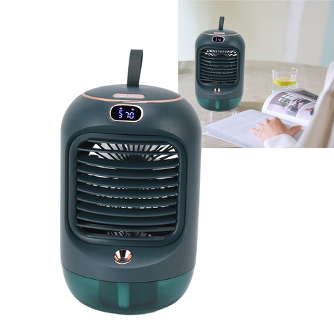 Mini Air Conditioner Humidifier Aromather 3 Gears 5 Blades USB Charging Night Light Water Cooling Fan Green