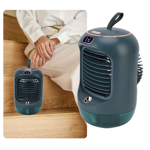 Mini Air Conditioner Humidifier Aromather 3 Gears 5 Blades USB Charging Night Light Water Cooling Fan Green