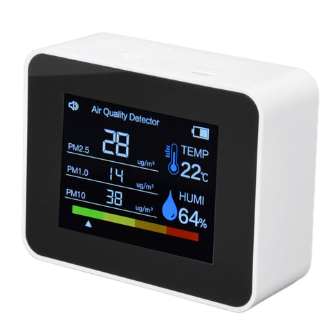 Air Quality Monitor 8 in 1 Real Time Color Screen Space Saving Widely Used CO2 Detector for TVOC HCHO PM2.5 PM1.0 PM10 White