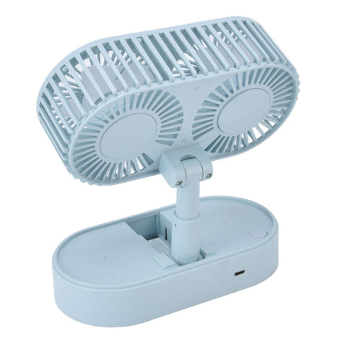 Desktop Double Fan Dual Motor 135° Angle Adjustable Handheld Fan Three Levels Adjustable Low Noise Operation Fan for OfficeBlue