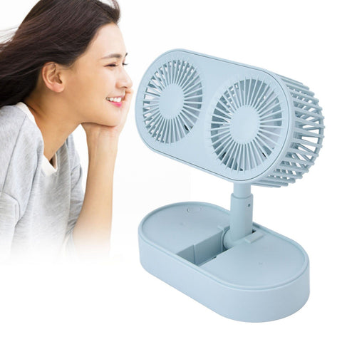 Desktop Double Fan Dual Motor 135° Angle Adjustable Handheld Fan Three Levels Adjustable Low Noise Operation Fan for OfficeBlue