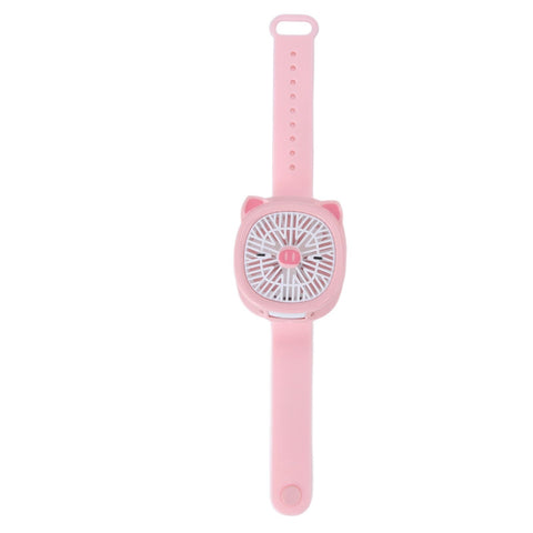 Cartoon Watch Fan USB Charging Plastic Wrist Fan Wireless Mini Watch Fan with Detachable Strap Fan for Kids for OutdoorPink Pig