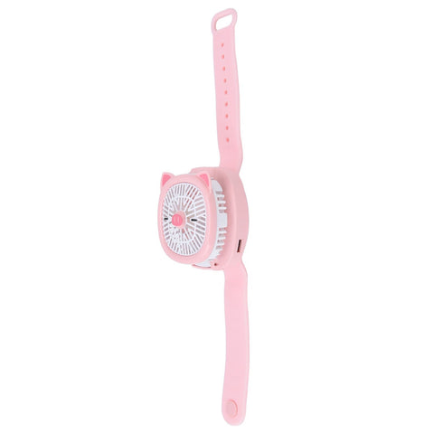 Cartoon Watch Fan USB Charging Plastic Wrist Fan Wireless Mini Watch Fan with Detachable Strap Fan for Kids for OutdoorPink Pig