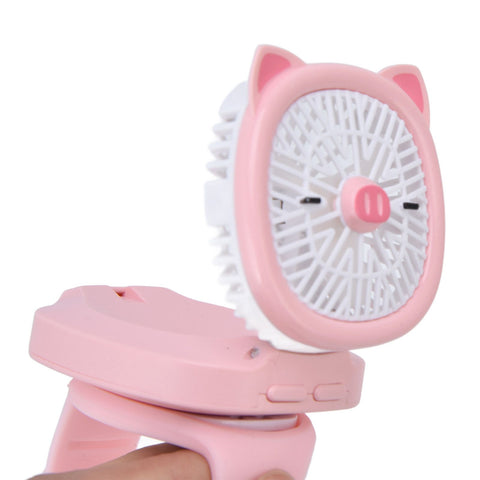 Cartoon Watch Fan USB Charging Plastic Wrist Fan Wireless Mini Watch Fan with Detachable Strap Fan for Kids for OutdoorPink Pig