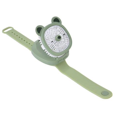 Cartoon Watch Fan USB Charging Plastic Wrist Fan Wireless Mini Watch Fan with Detachable Strap Fan for Kids for OutdoorGreen Bear