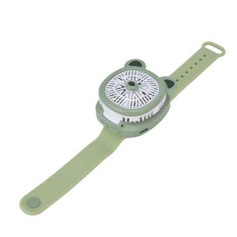 Cartoon Watch Fan USB Charging Plastic Wrist Fan Wireless Mini Watch Fan with Detachable Strap Fan for Kids for OutdoorGreen Bear