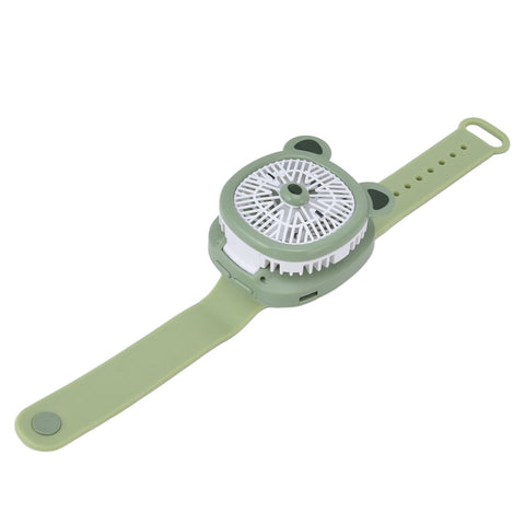 Cartoon Watch Fan USB Charging Plastic Wrist Fan Wireless Mini Watch Fan with Detachable Strap Fan for Kids for OutdoorGreen Bear