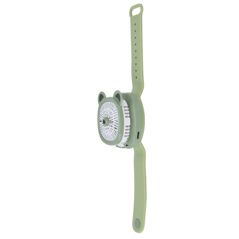 Cartoon Watch Fan USB Charging Plastic Wrist Fan Wireless Mini Watch Fan with Detachable Strap Fan for Kids for OutdoorGreen Bear