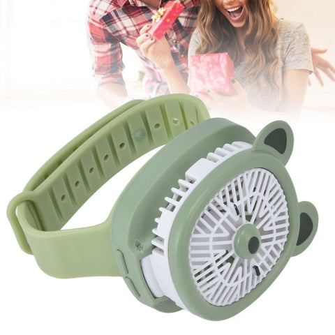 Cartoon Watch Fan USB Charging Plastic Wrist Fan Wireless Mini Watch Fan with Detachable Strap Fan for Kids for OutdoorGreen Bear