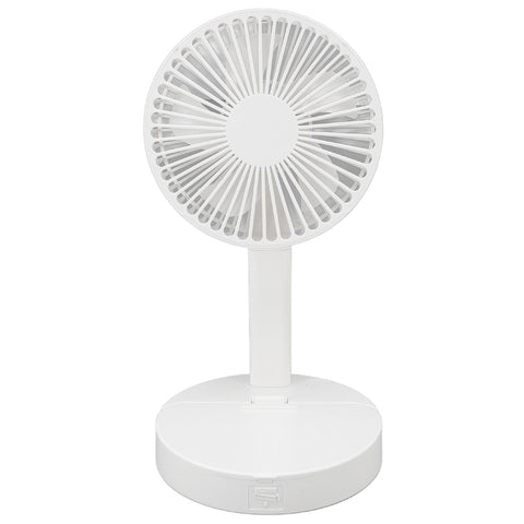 USB Desktop Fan Foldable Rechargeable Battery Makeup Mirror Function Bottom Silicone 3 Speeds White Mini Fan